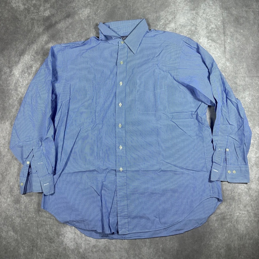 Vtg Polo Ralph Lauren Andrew Shirt Men 17.5 34/35 Blue White Micro Stripe Cotton